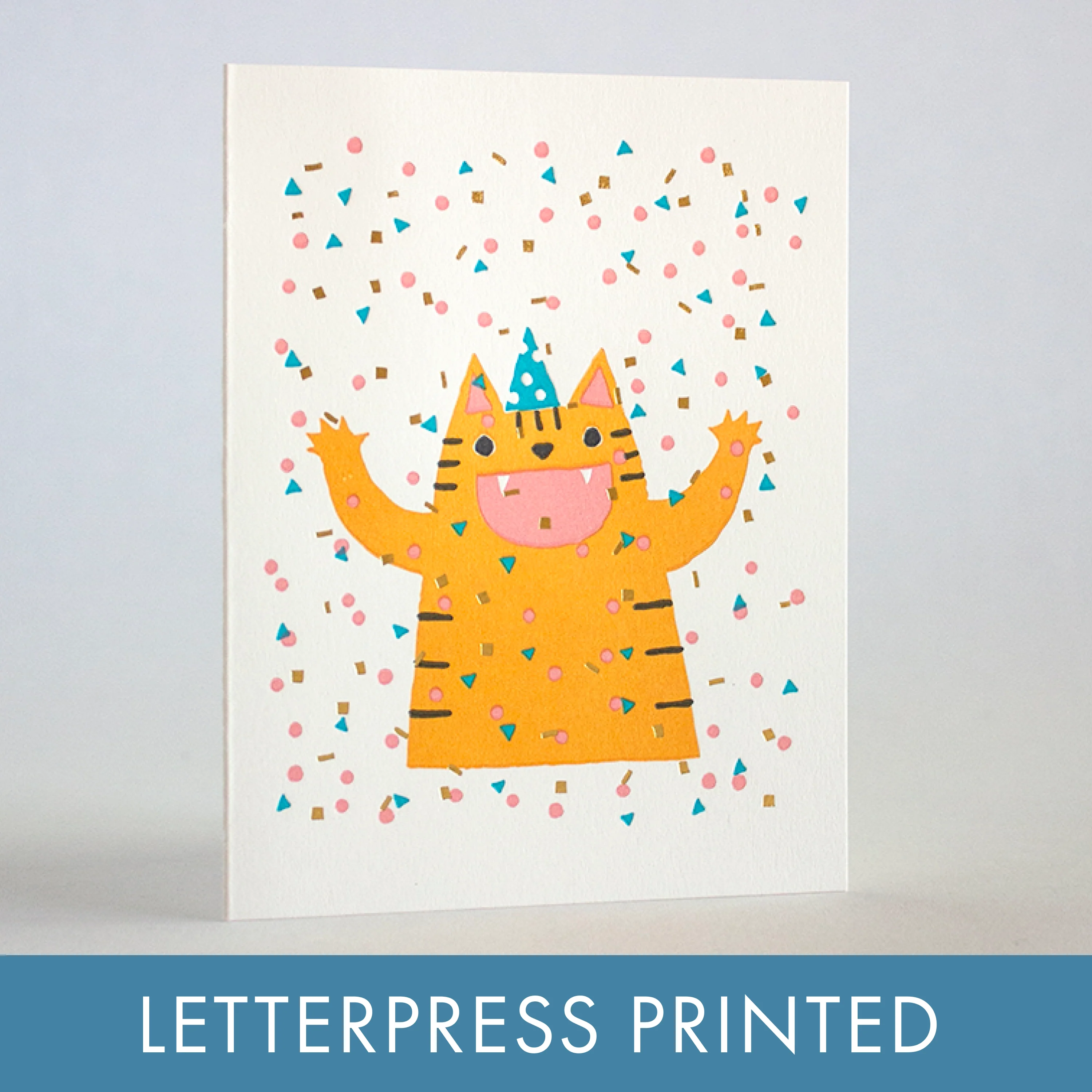 confetti cat party letterpress greeting card