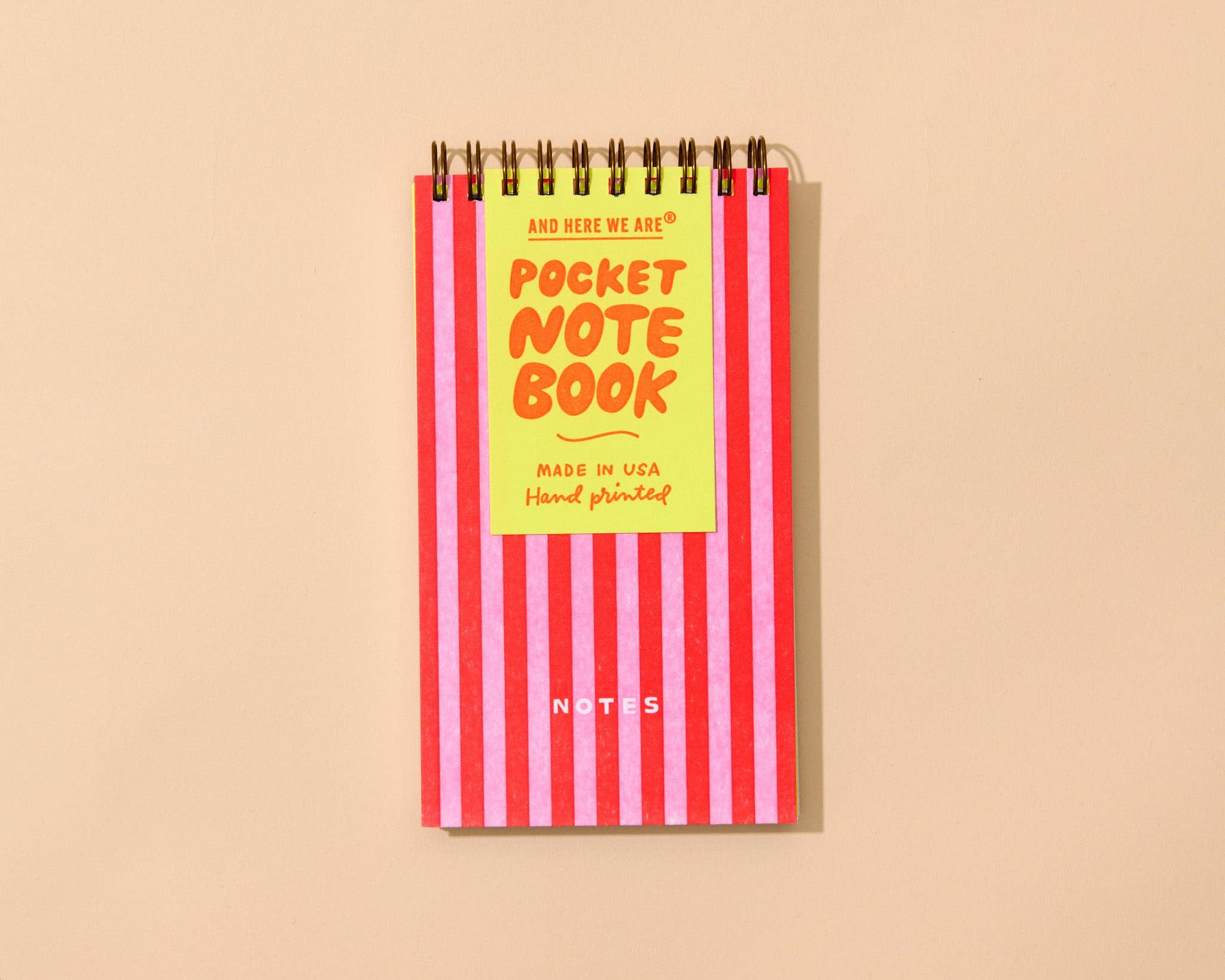 modern letterpress pocket size spiral notebook – red/pink stripe