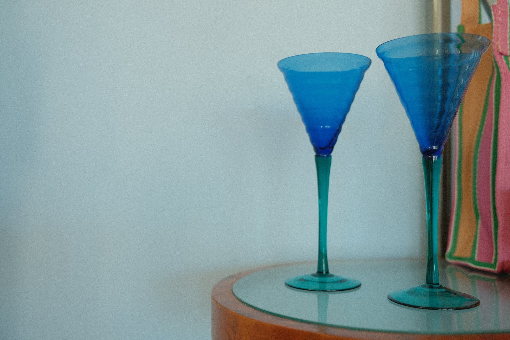 vintage cobalt ripple emerald stem martini glasses 8 oz - Image 2