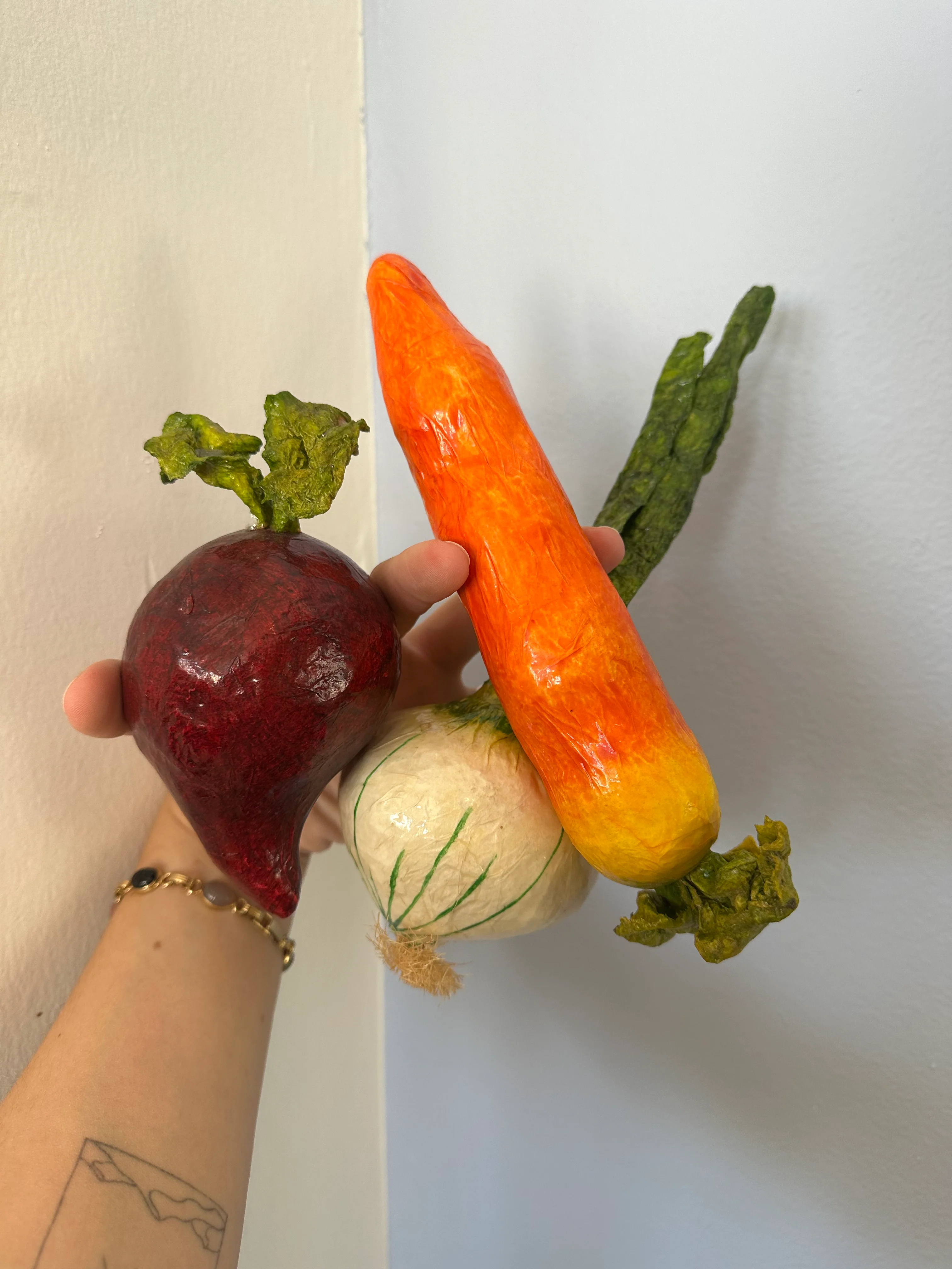 vintage painted paper mache fruits + veggies - Image 3