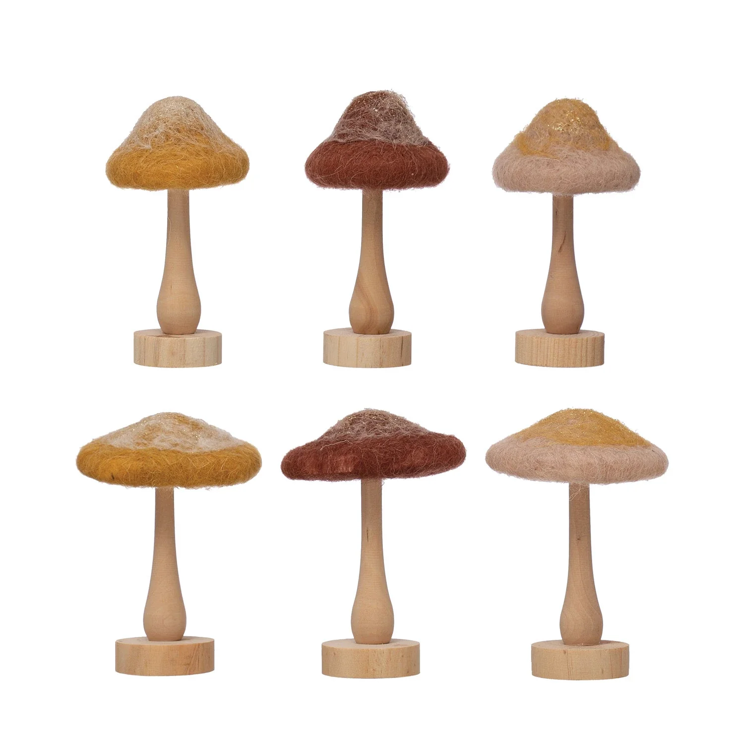 whimsical wool mushroom w. wood base + glitter - Image 4