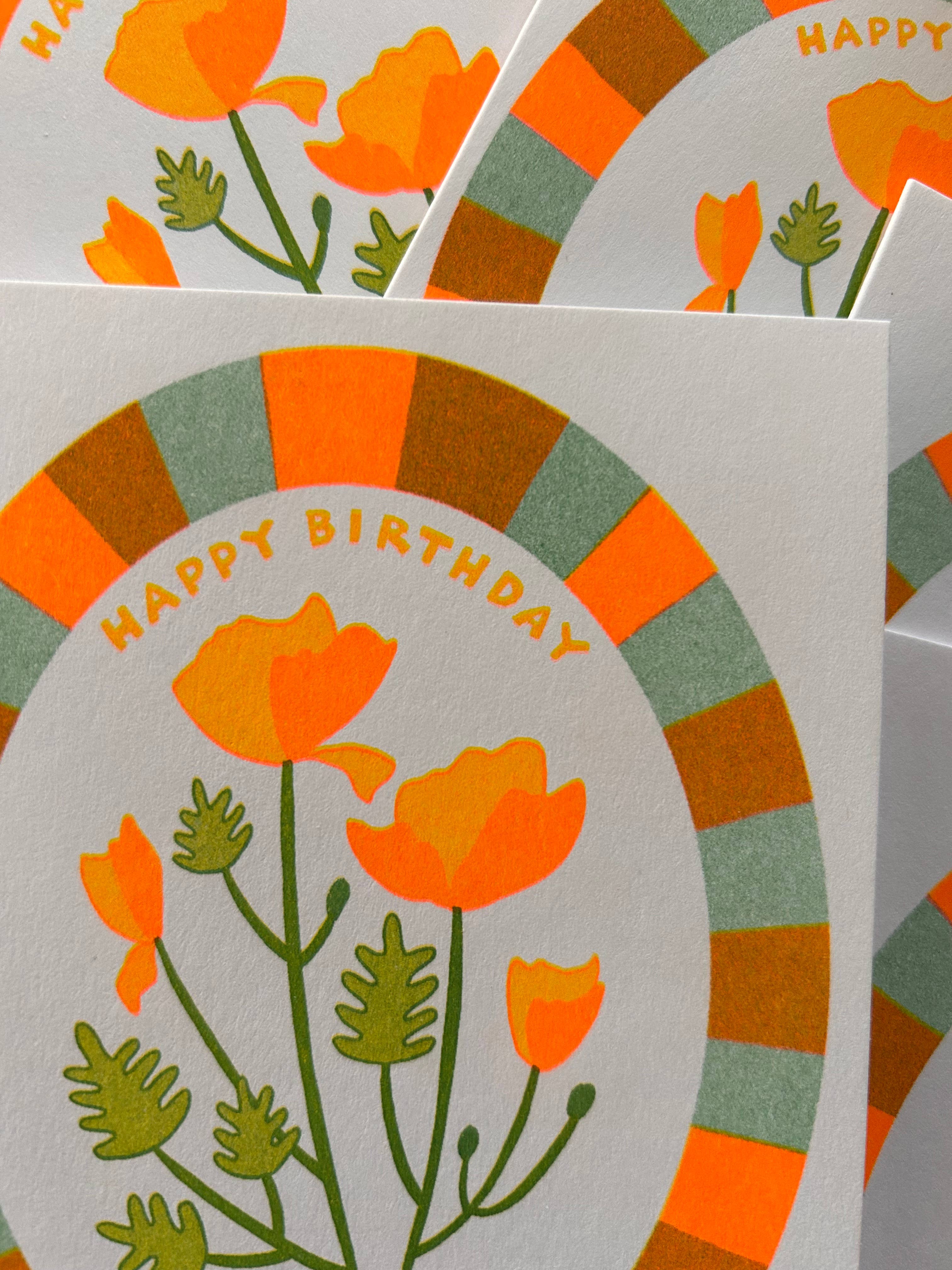 wild heart poppy birthday - risograph greeting card  - Image 2