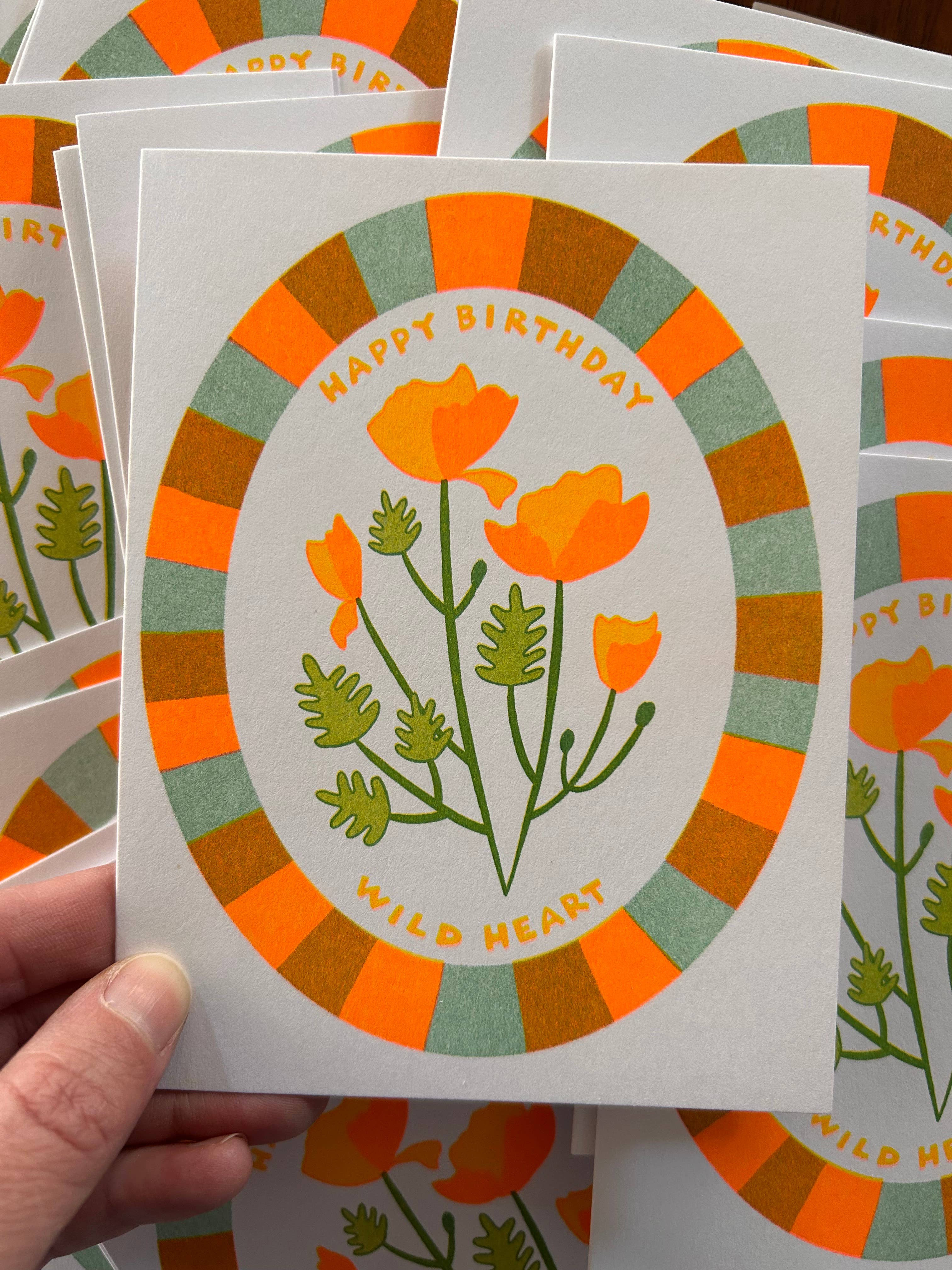 wild heart poppy birthday - risograph greeting card  - Image 4