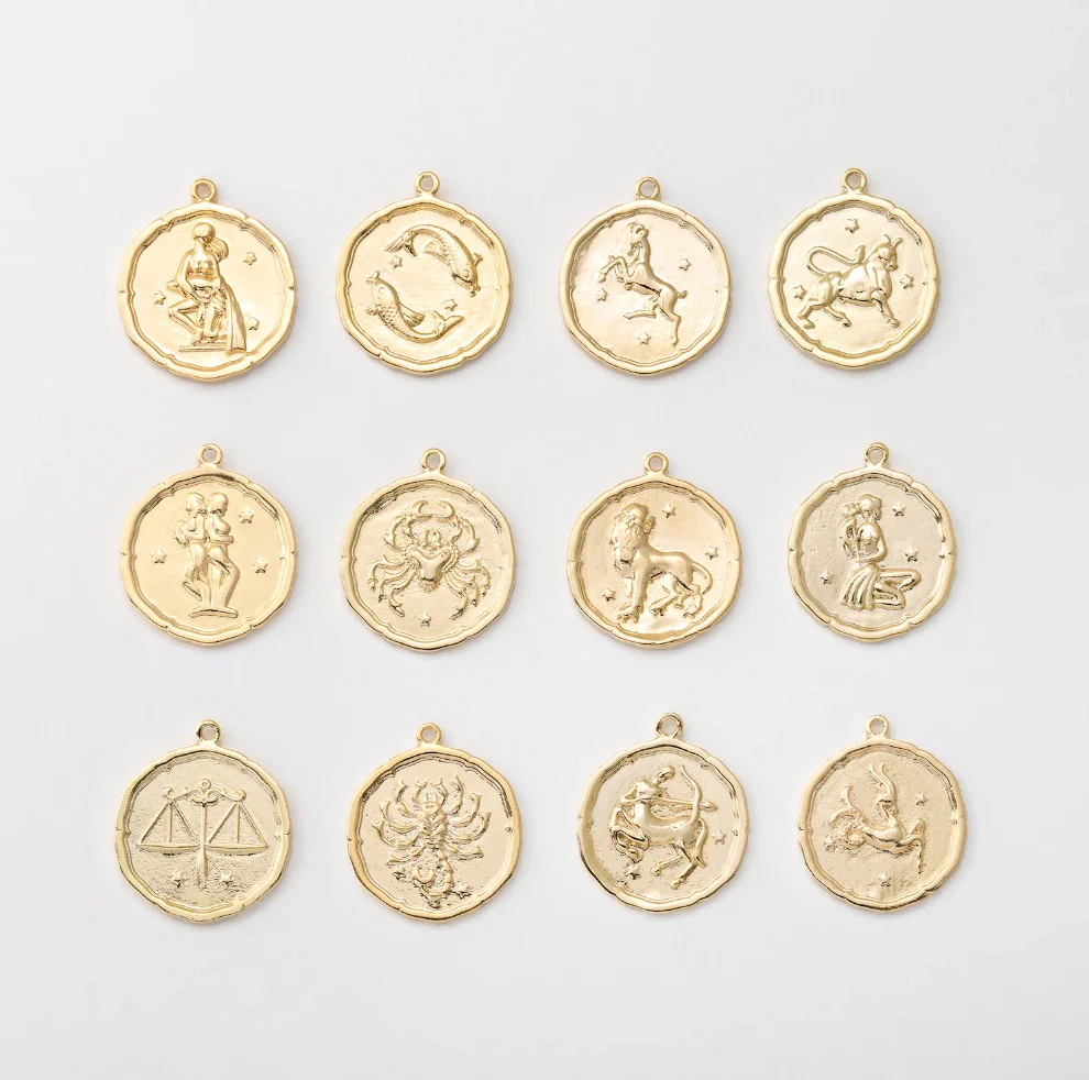 zodiac stamped coin charm